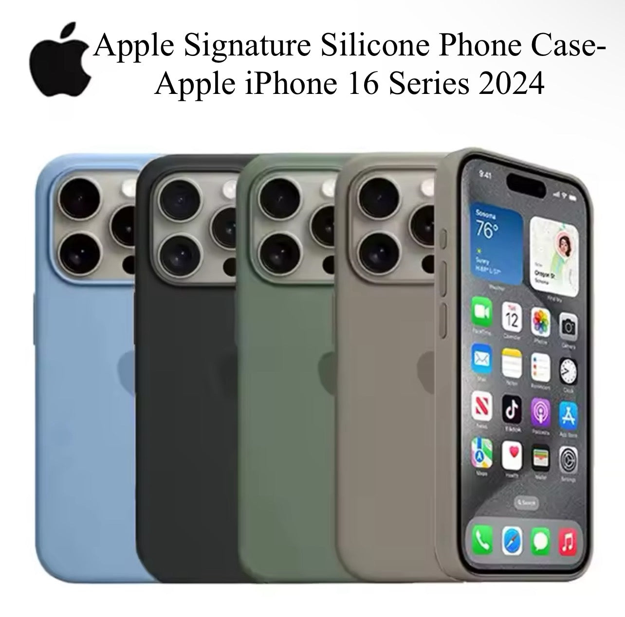 Apple Signature Silicone Phone Case- for Apple iPhone 16 Series 2024 Apple Signature Silicone Phone Case- for Apple iPhone 16 Series 2024